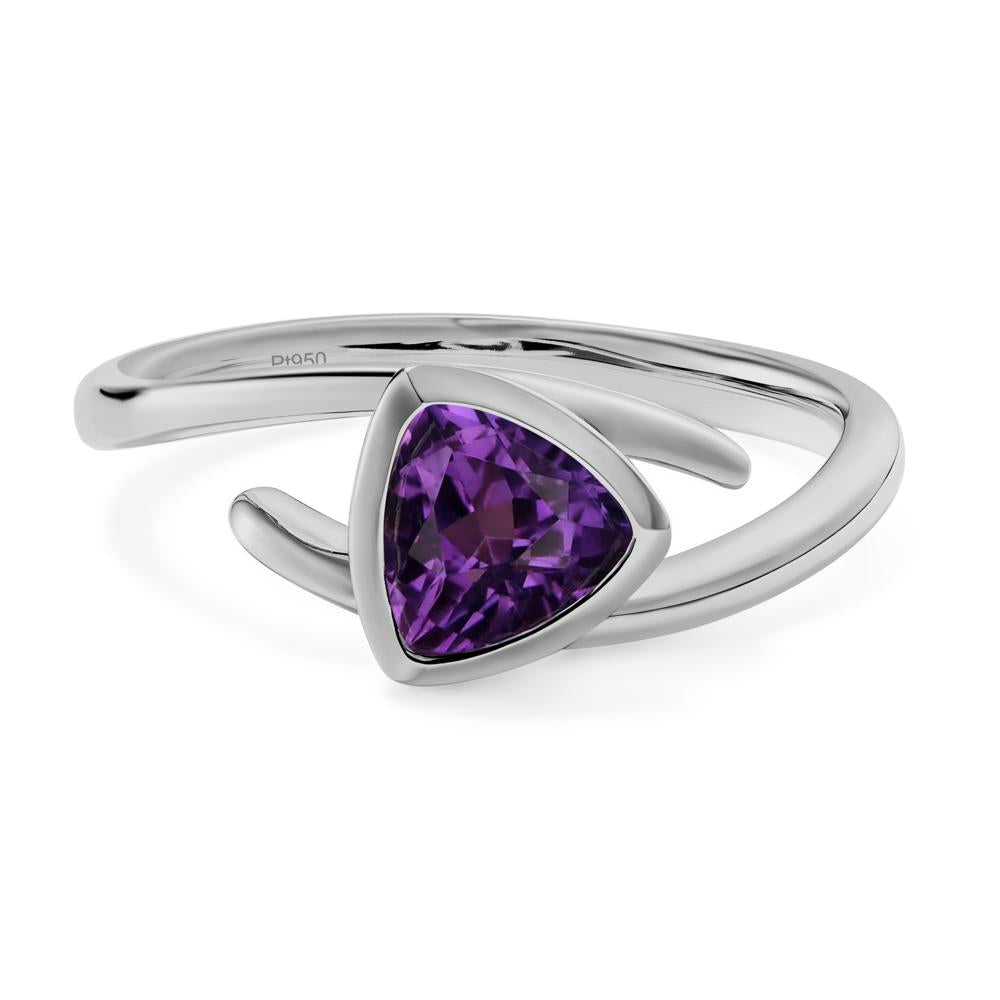 Amethyst Bezel Set Bypass Solitaire Ring - LUO Jewelry #metal_platinum