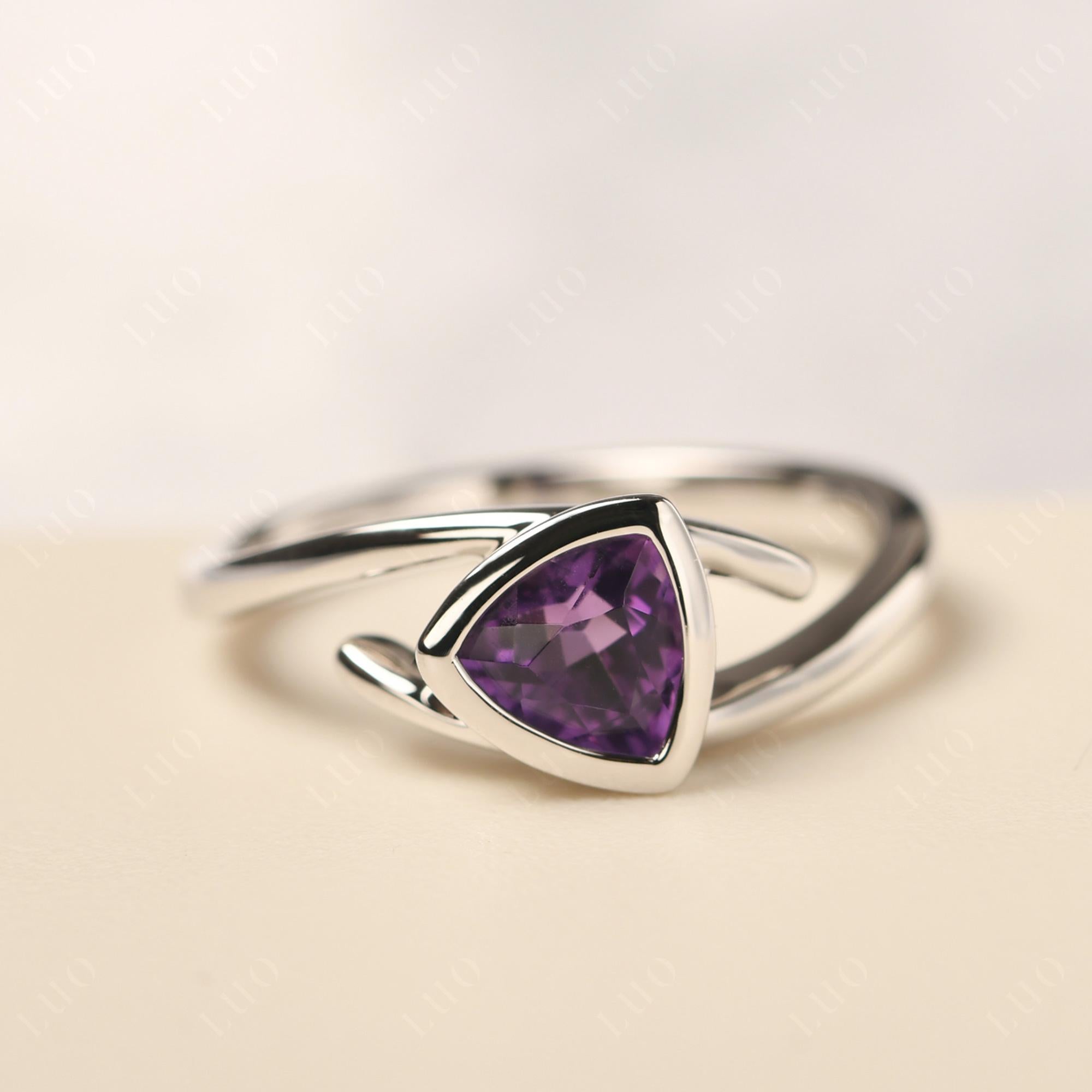 Amethyst Bezel Set Bypass Solitaire Ring - LUO Jewelry