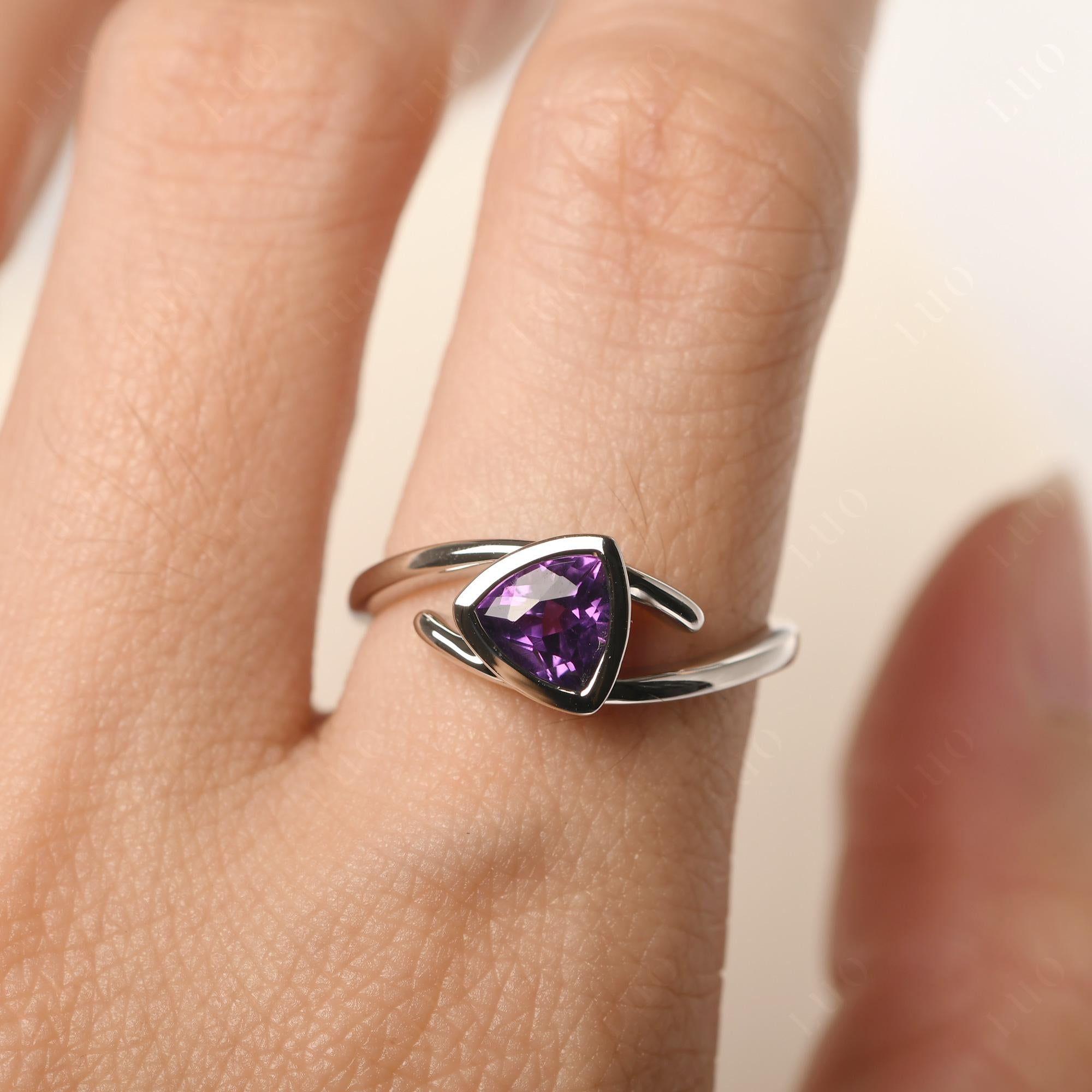 Amethyst Bezel Set Bypass Solitaire Ring - LUO Jewelry