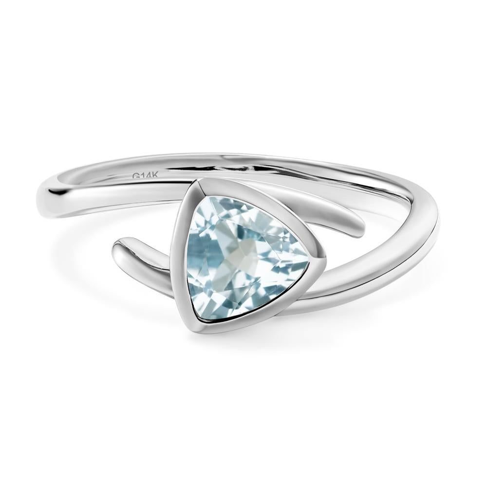 Aquamarine Bezel Set Bypass Solitaire Ring - LUO Jewelry #metal_14k white gold