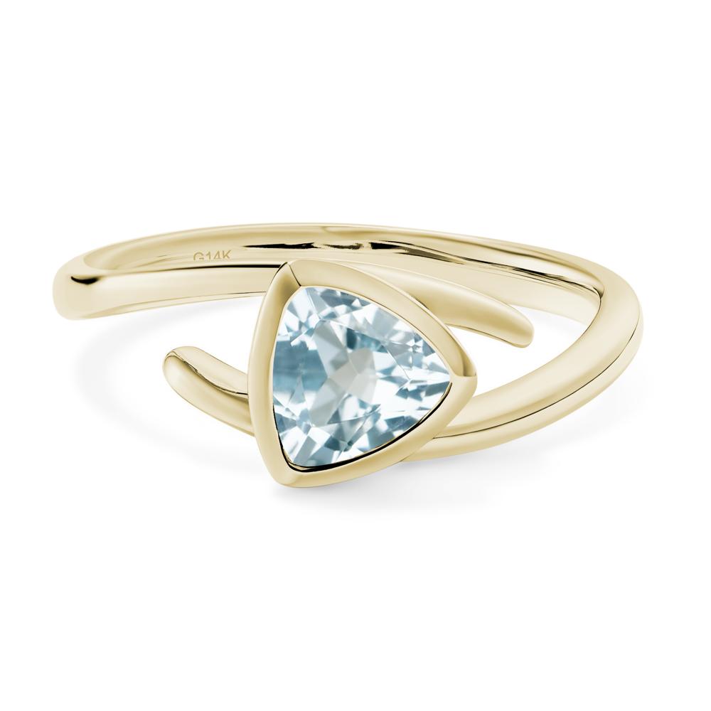 Aquamarine Bezel Set Bypass Solitaire Ring - LUO Jewelry #metal_14k yellow gold