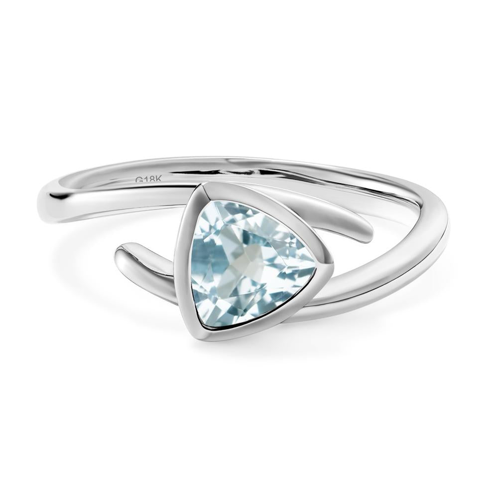 Aquamarine Bezel Set Bypass Solitaire Ring - LUO Jewelry #metal_18k white gold
