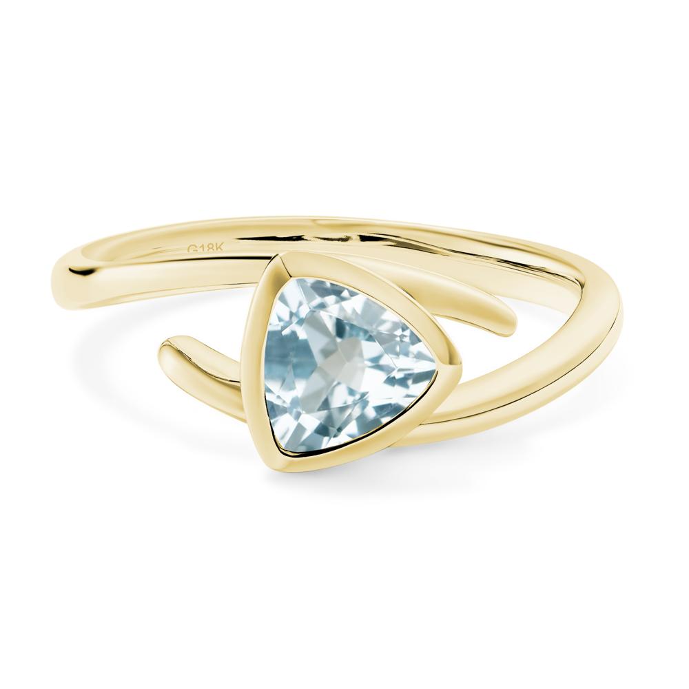 Aquamarine Bezel Set Bypass Solitaire Ring - LUO Jewelry #metal_18k yellow gold