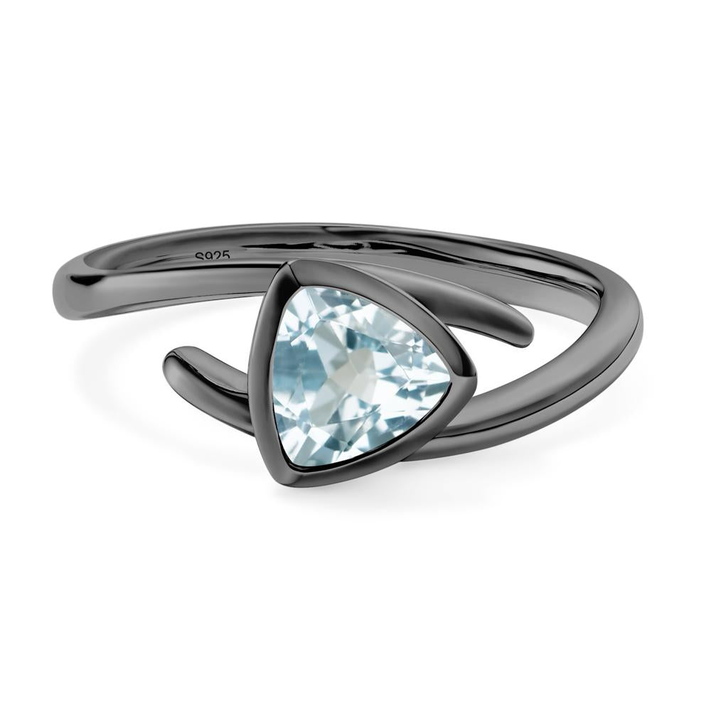 Aquamarine Bezel Set Bypass Solitaire Ring - LUO Jewelry #metal_black finish sterling silver