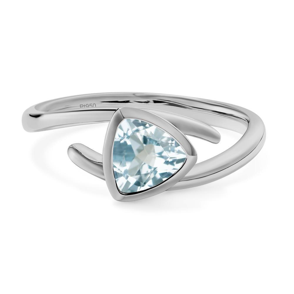 Aquamarine Bezel Set Bypass Solitaire Ring - LUO Jewelry #metal_platinum