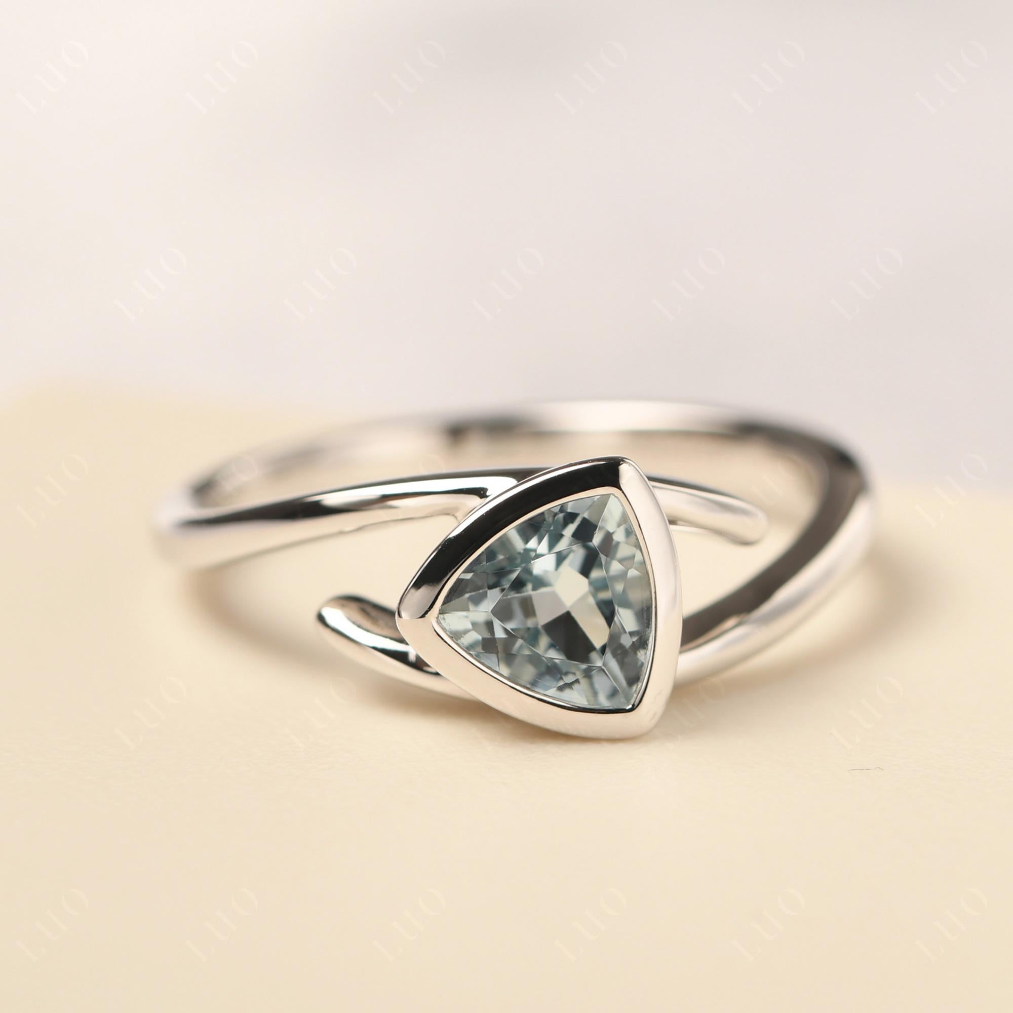 Aquamarine Bezel Set Bypass Solitaire Ring - LUO Jewelry