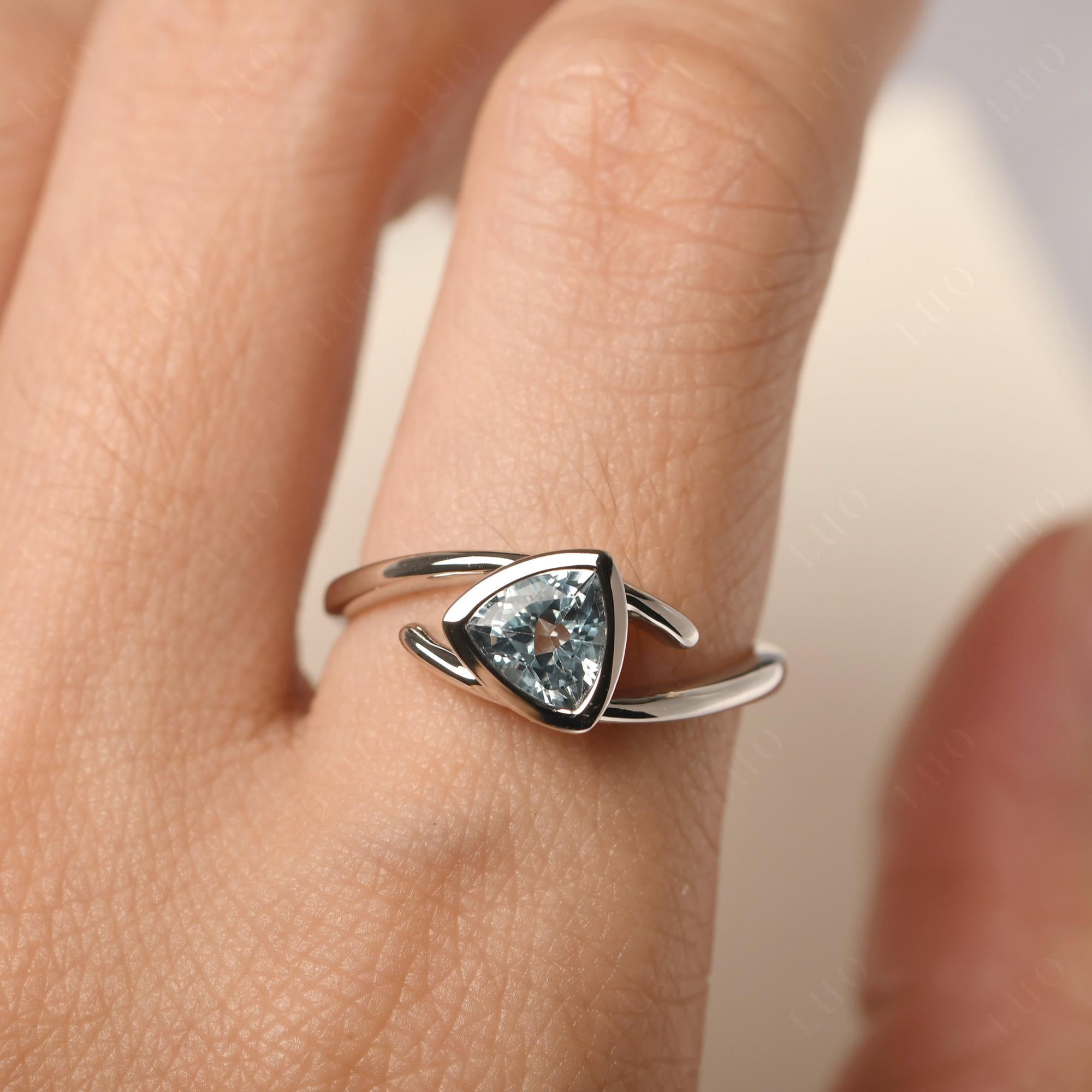 Aquamarine Bezel Set Bypass Solitaire Ring - LUO Jewelry