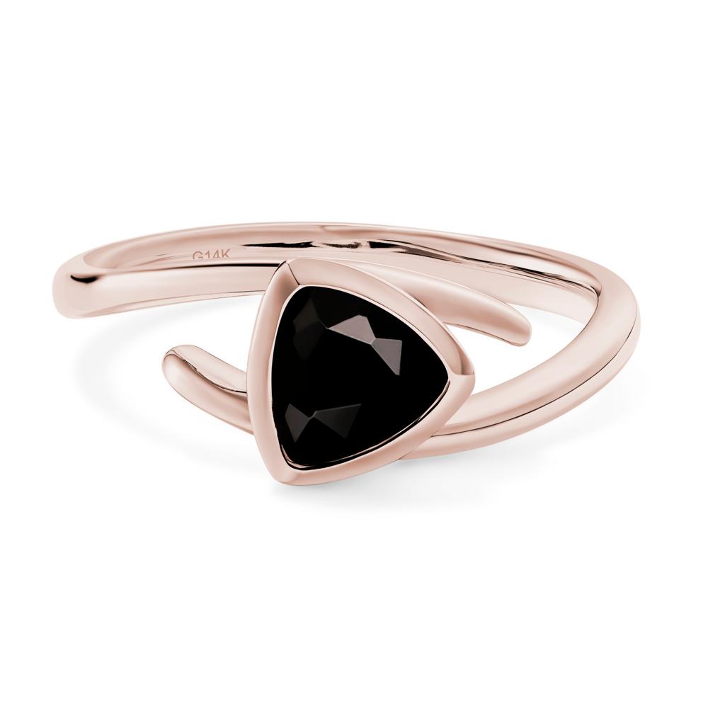 Black Stone Bezel Set Bypass Solitaire Ring - LUO Jewelry #metal_14k rose gold