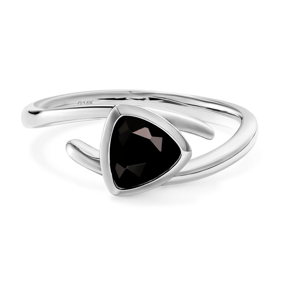 Black Stone Bezel Set Bypass Solitaire Ring - LUO Jewelry #metal_14k white gold