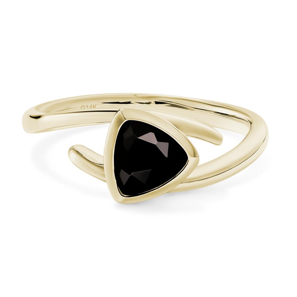 Black Stone Bezel Set Bypass Solitaire Ring - LUO Jewelry #metal_14k yellow gold