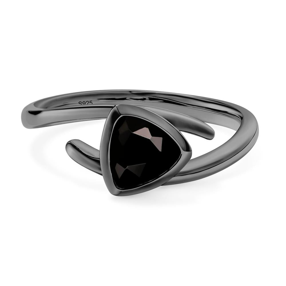 Black Stone Bezel Set Bypass Solitaire Ring - LUO Jewelry #metal_black finish sterling silver