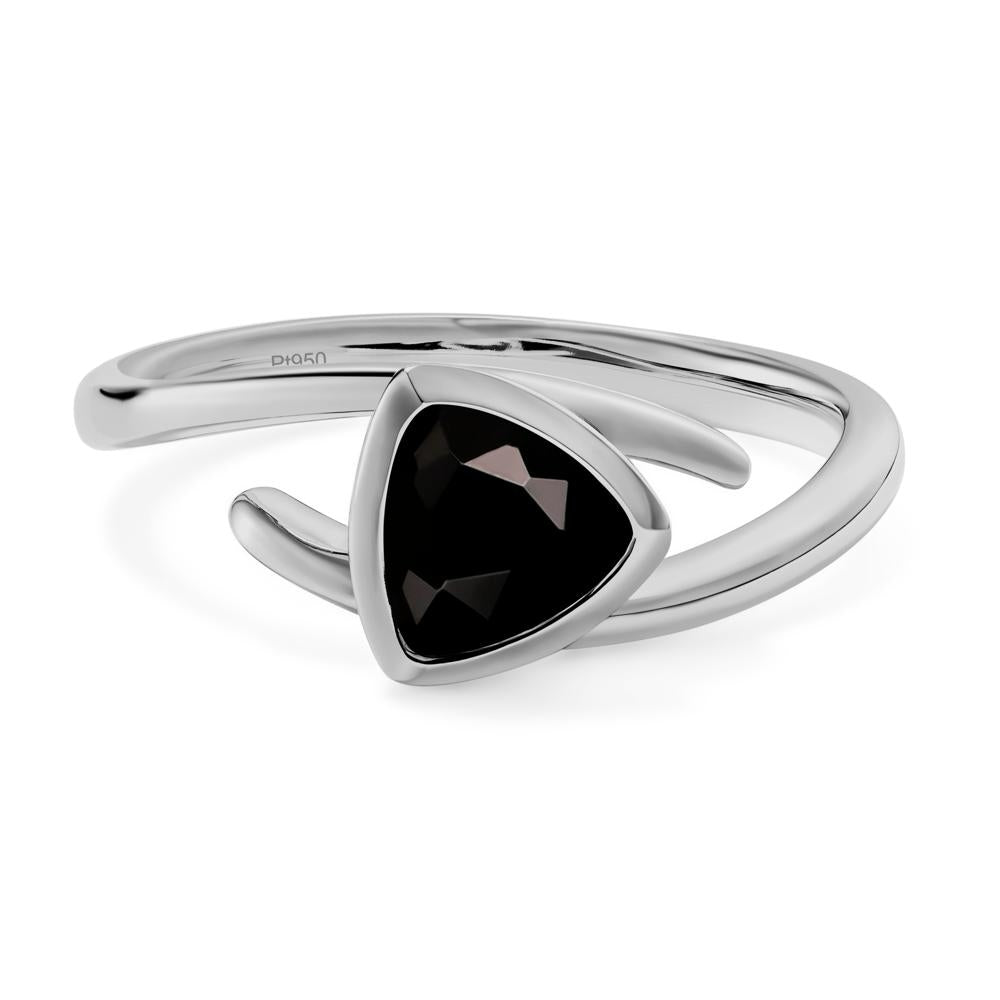 Black Stone Bezel Set Bypass Solitaire Ring - LUO Jewelry #metal_platinum