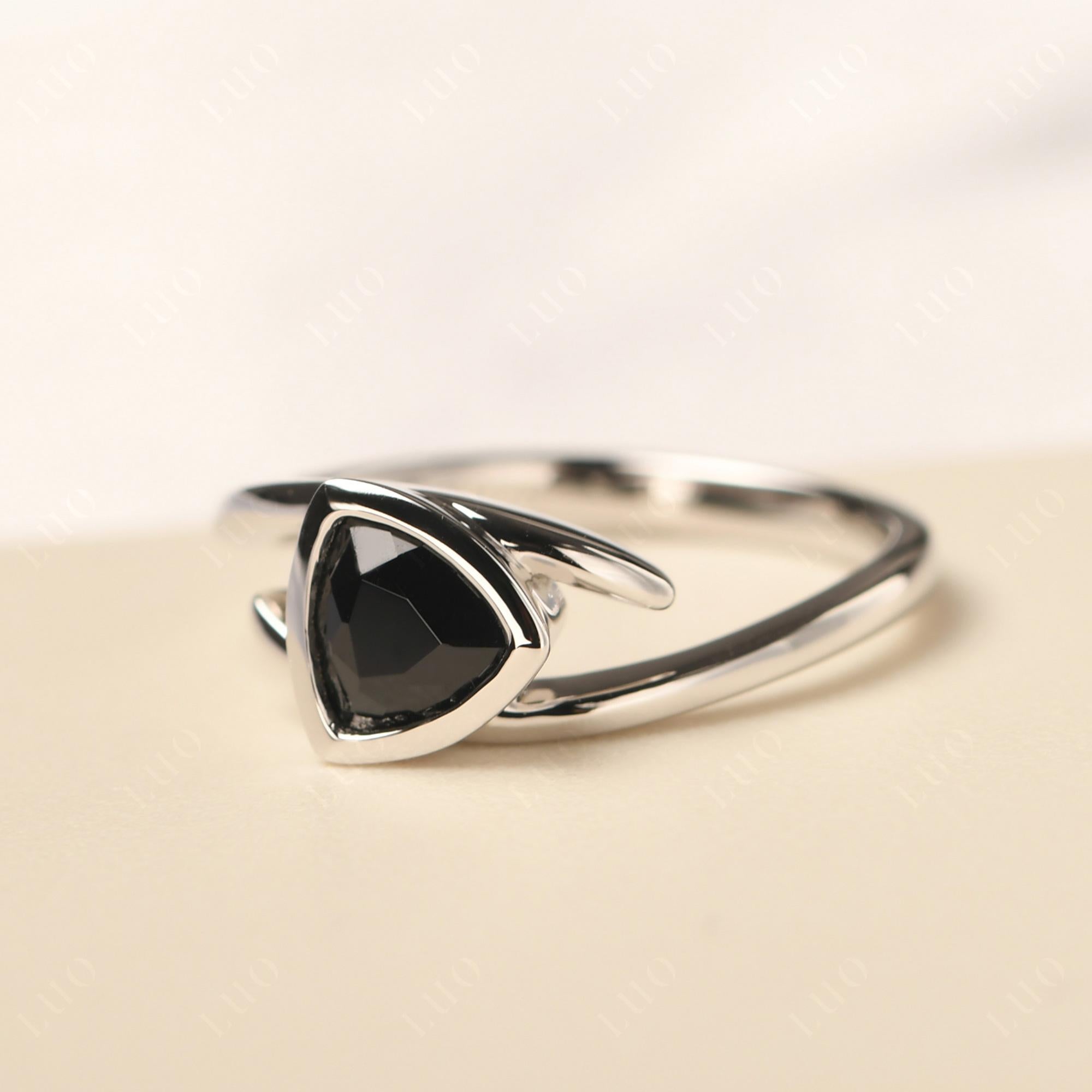 Black Stone Bezel Set Bypass Solitaire Ring - LUO Jewelry