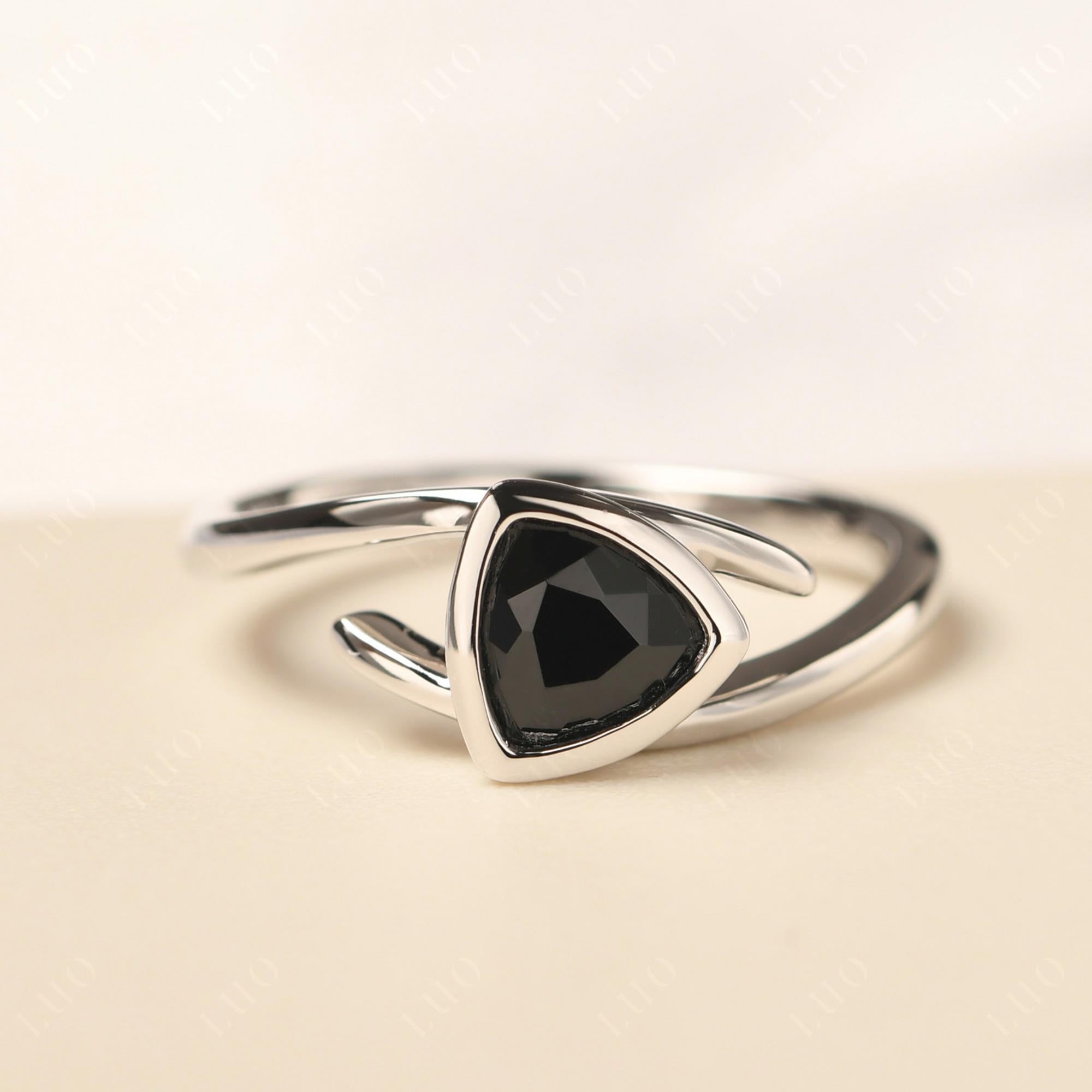 Black Stone Bezel Set Bypass Solitaire Ring - LUO Jewelry