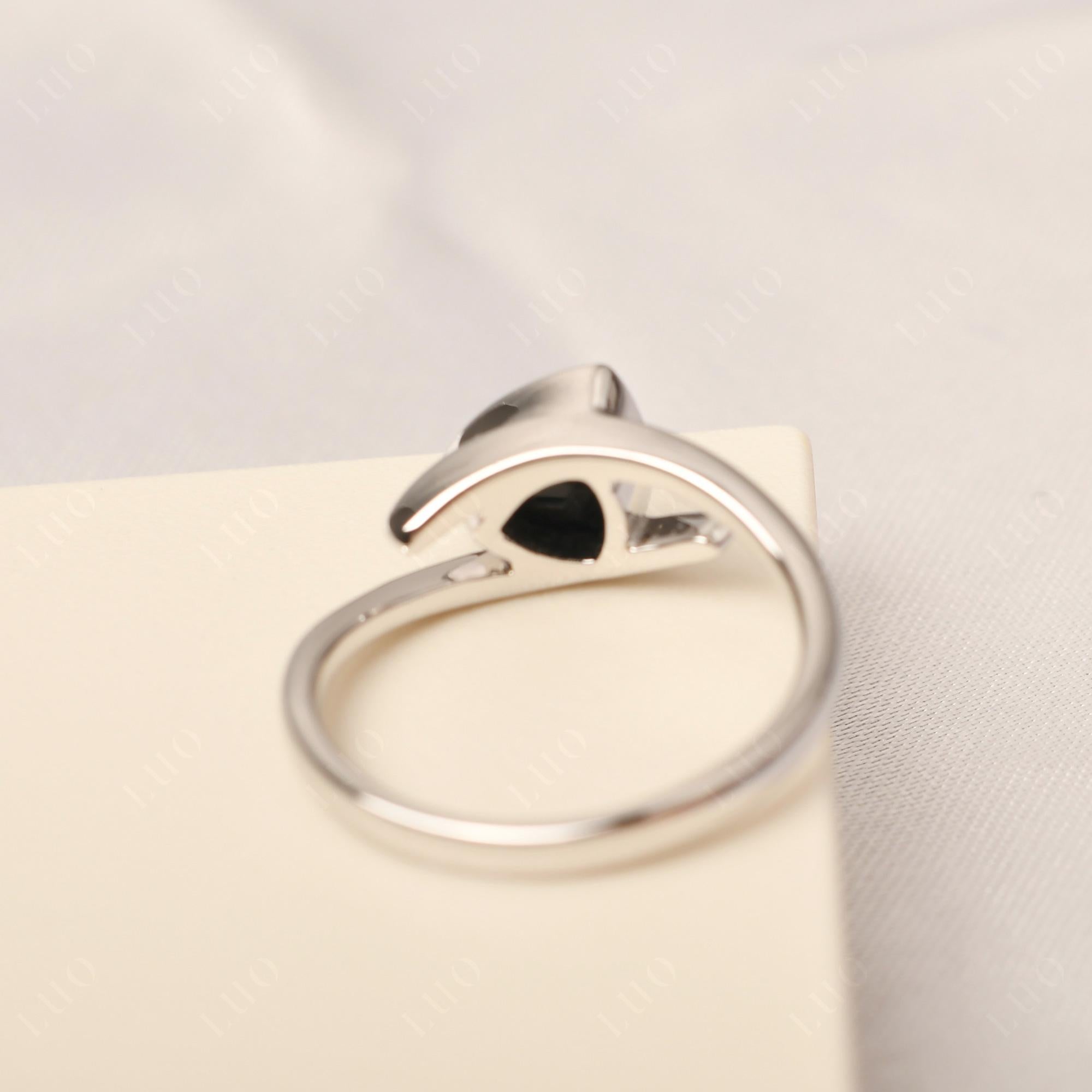 Black Stone Bezel Set Bypass Solitaire Ring - LUO Jewelry