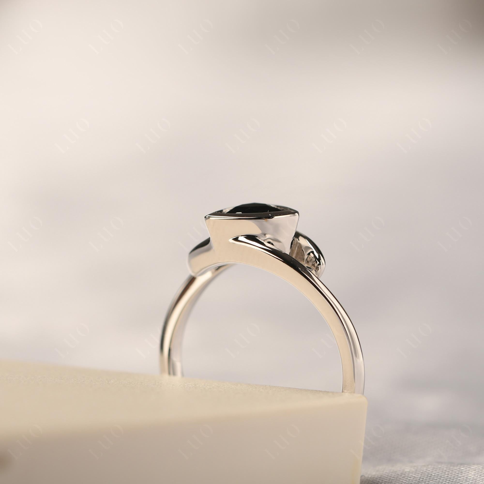 Black Stone Bezel Set Bypass Solitaire Ring - LUO Jewelry