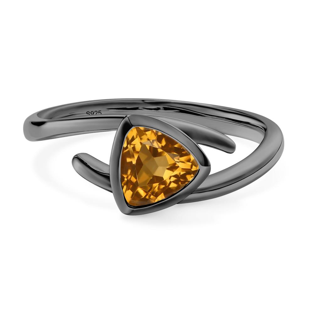 Citrine Bezel Set Bypass Solitaire Ring - LUO Jewelry #metal_black finish sterling silver