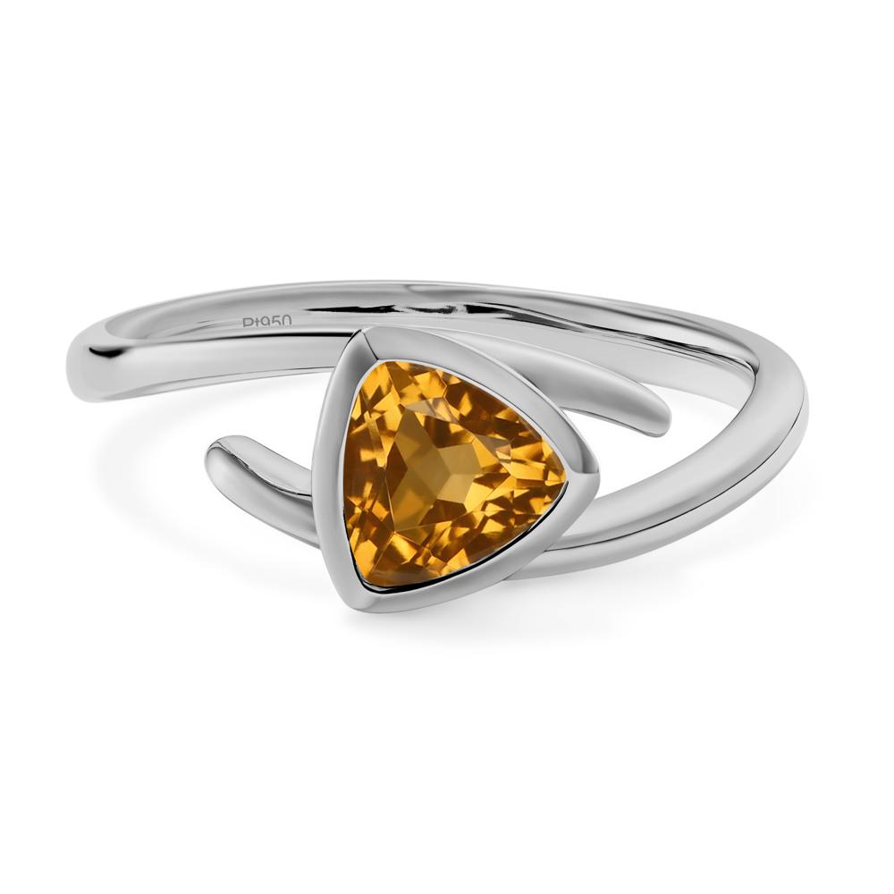 Citrine Bezel Set Bypass Solitaire Ring - LUO Jewelry #metal_platinum