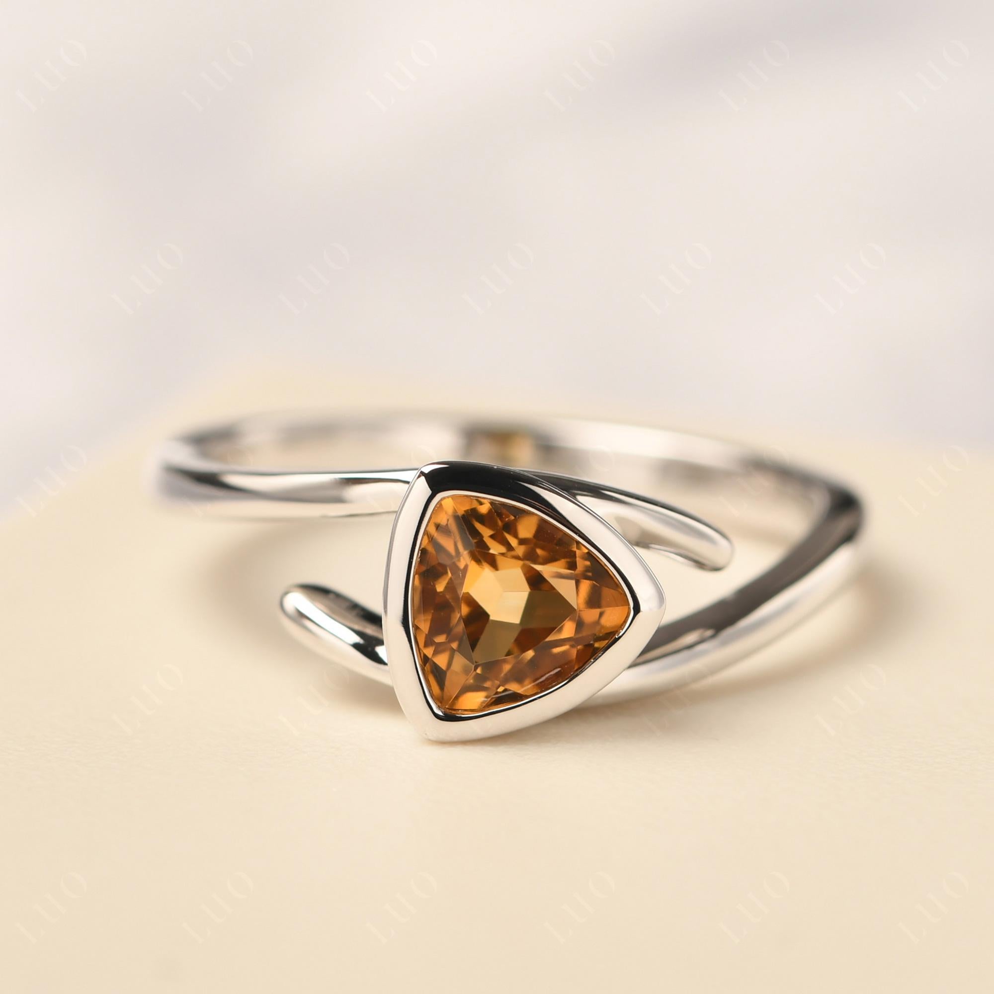 Citrine Bezel Set Bypass Solitaire Ring - LUO Jewelry