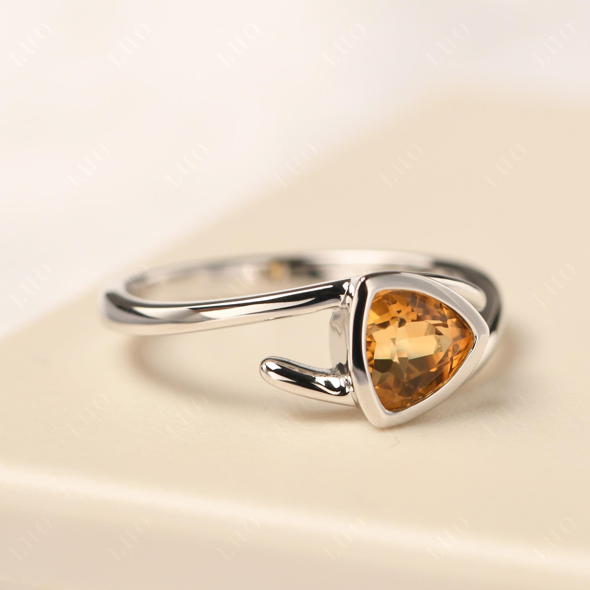 Citrine Bezel Set Bypass Solitaire Ring - LUO Jewelry