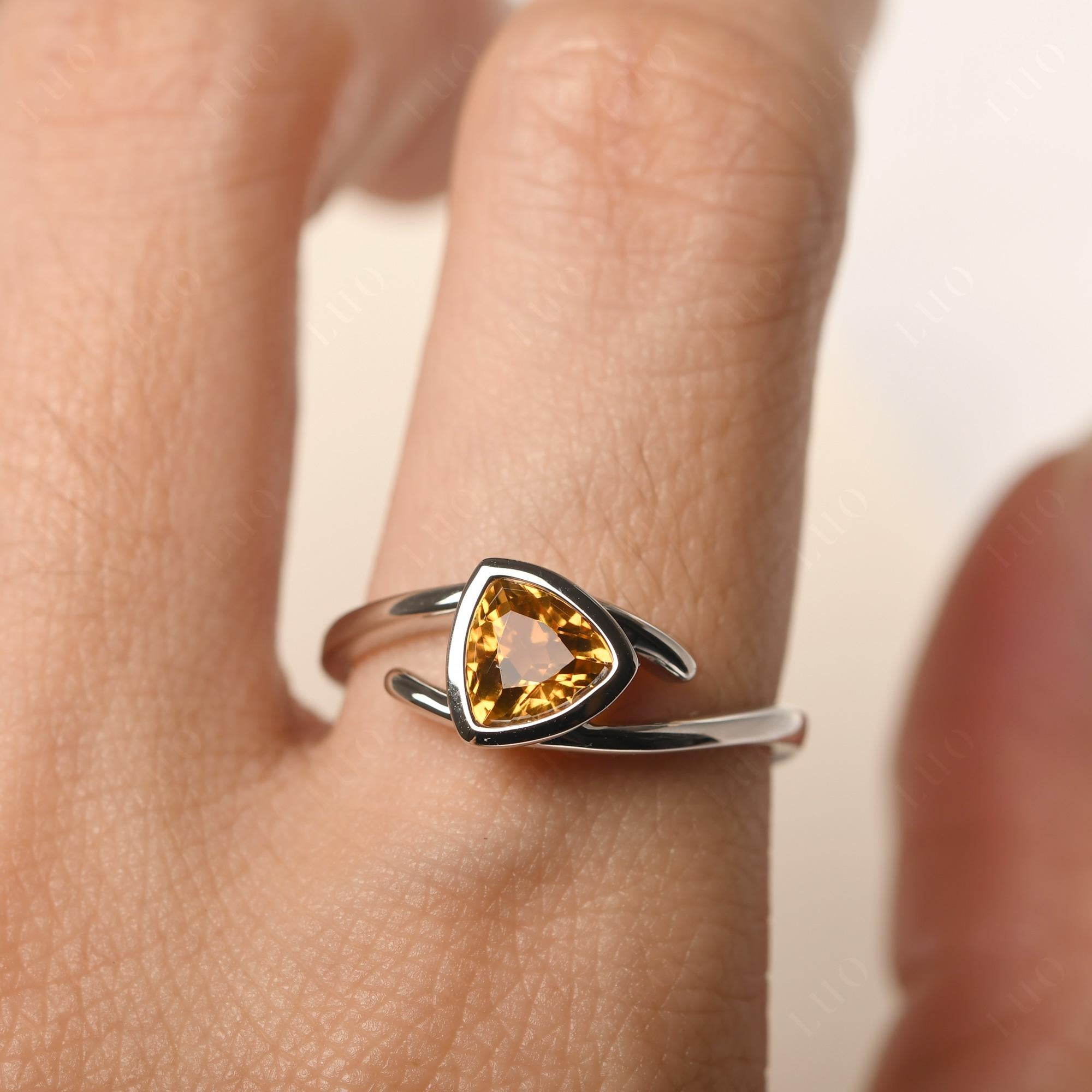 Citrine Bezel Set Bypass Solitaire Ring - LUO Jewelry