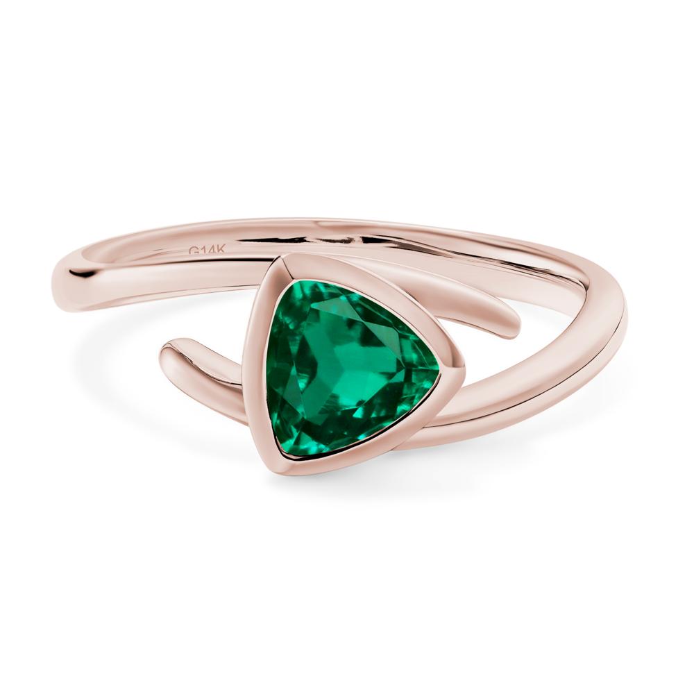 Lab Grown Emerald Bezel Set Bypass Solitaire Ring - LUO Jewelry #metal_14k rose gold