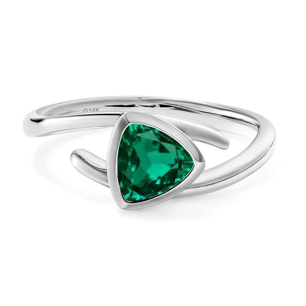 Lab Grown Emerald Bezel Set Bypass Solitaire Ring - LUO Jewelry #metal_14k white gold