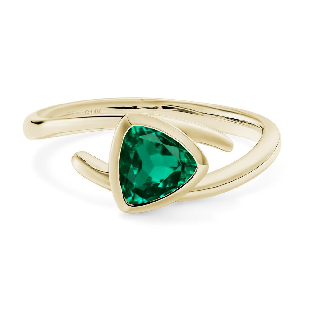 Lab Grown Emerald Bezel Set Bypass Solitaire Ring - LUO Jewelry #metal_14k yellow gold