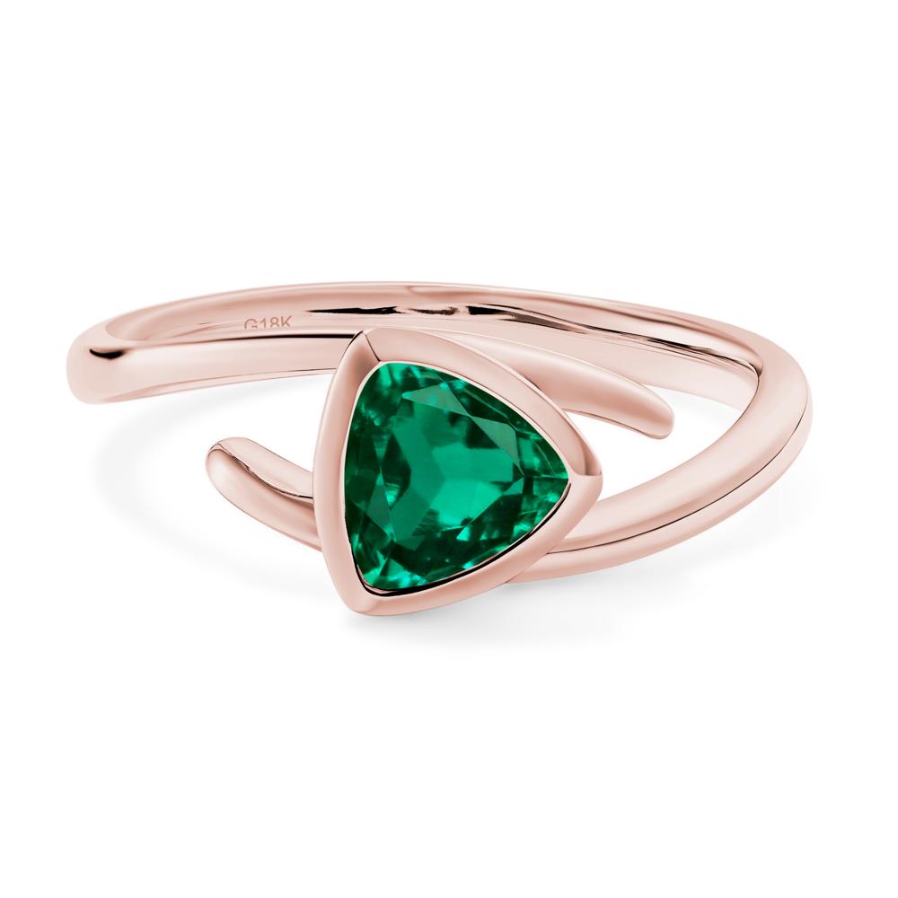 Lab Grown Emerald Bezel Set Bypass Solitaire Ring - LUO Jewelry #metal_18k rose gold