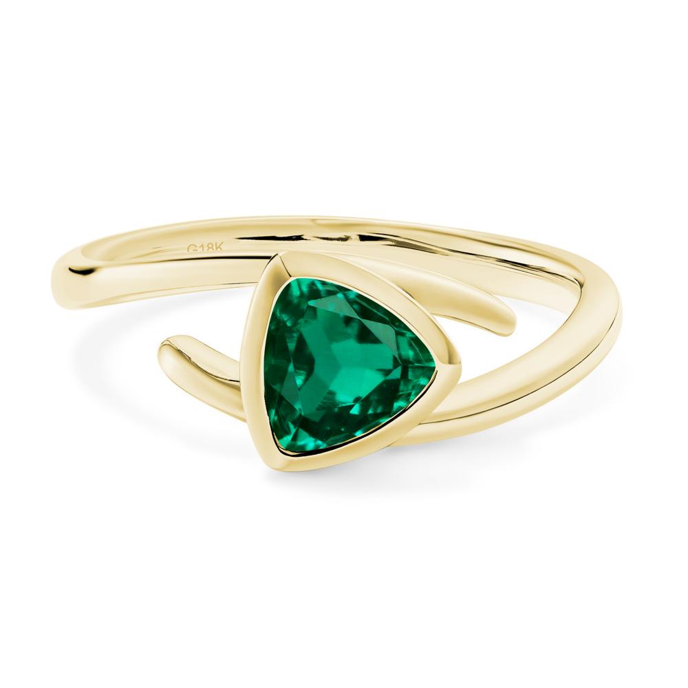 Lab Grown Emerald Bezel Set Bypass Solitaire Ring - LUO Jewelry #metal_18k yellow gold