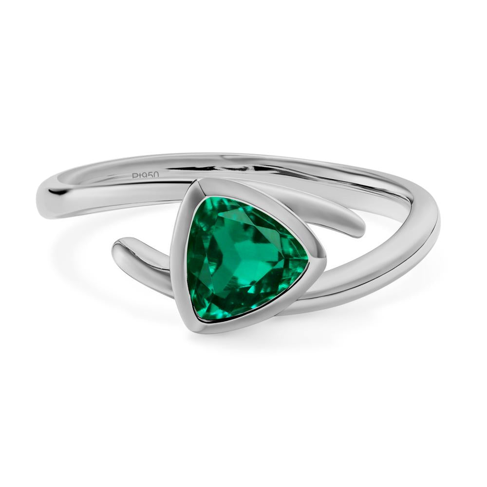 Lab Grown Emerald Bezel Set Bypass Solitaire Ring - LUO Jewelry #metal_platinum