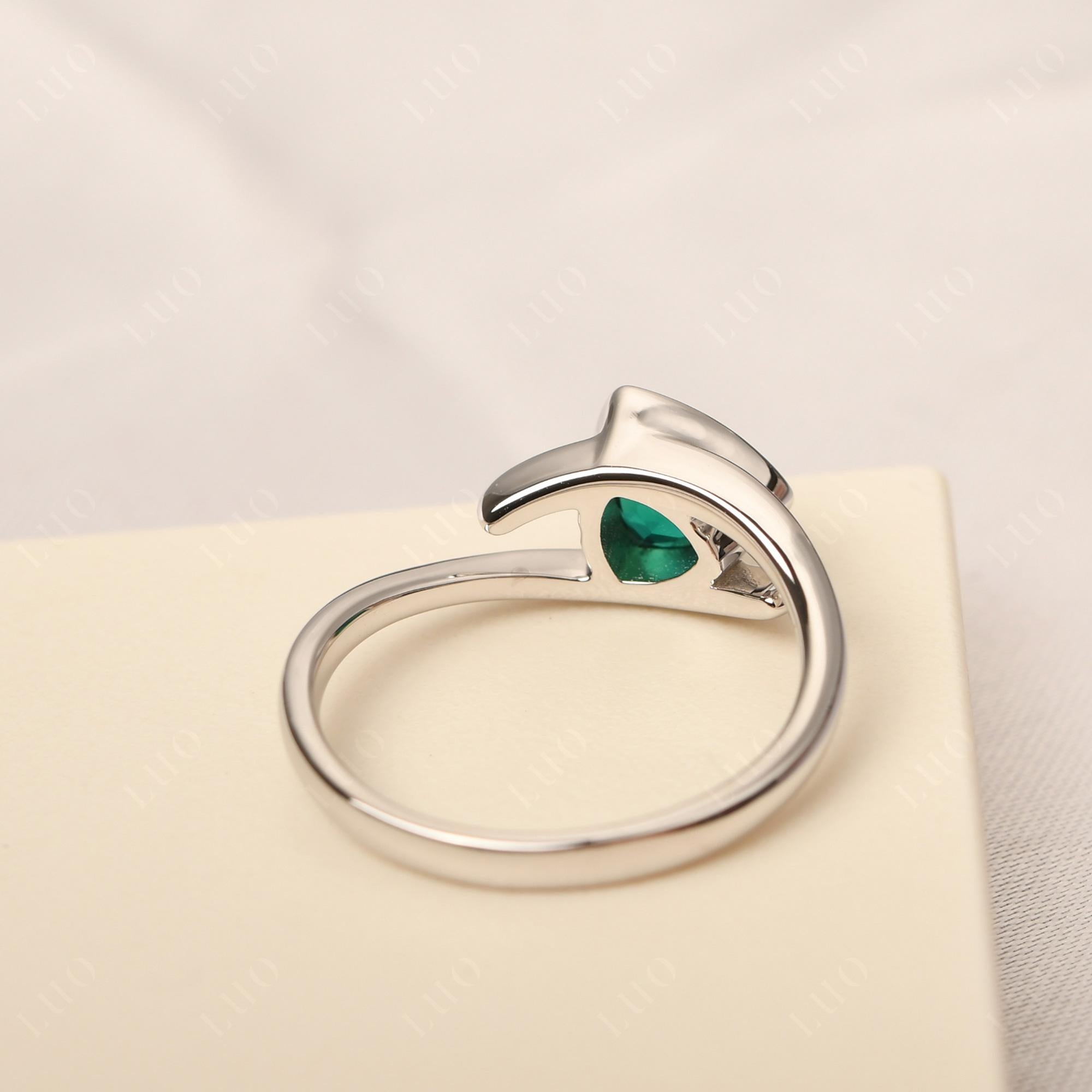 Lab Grown Emerald Bezel Set Bypass Solitaire Ring - LUO Jewelry