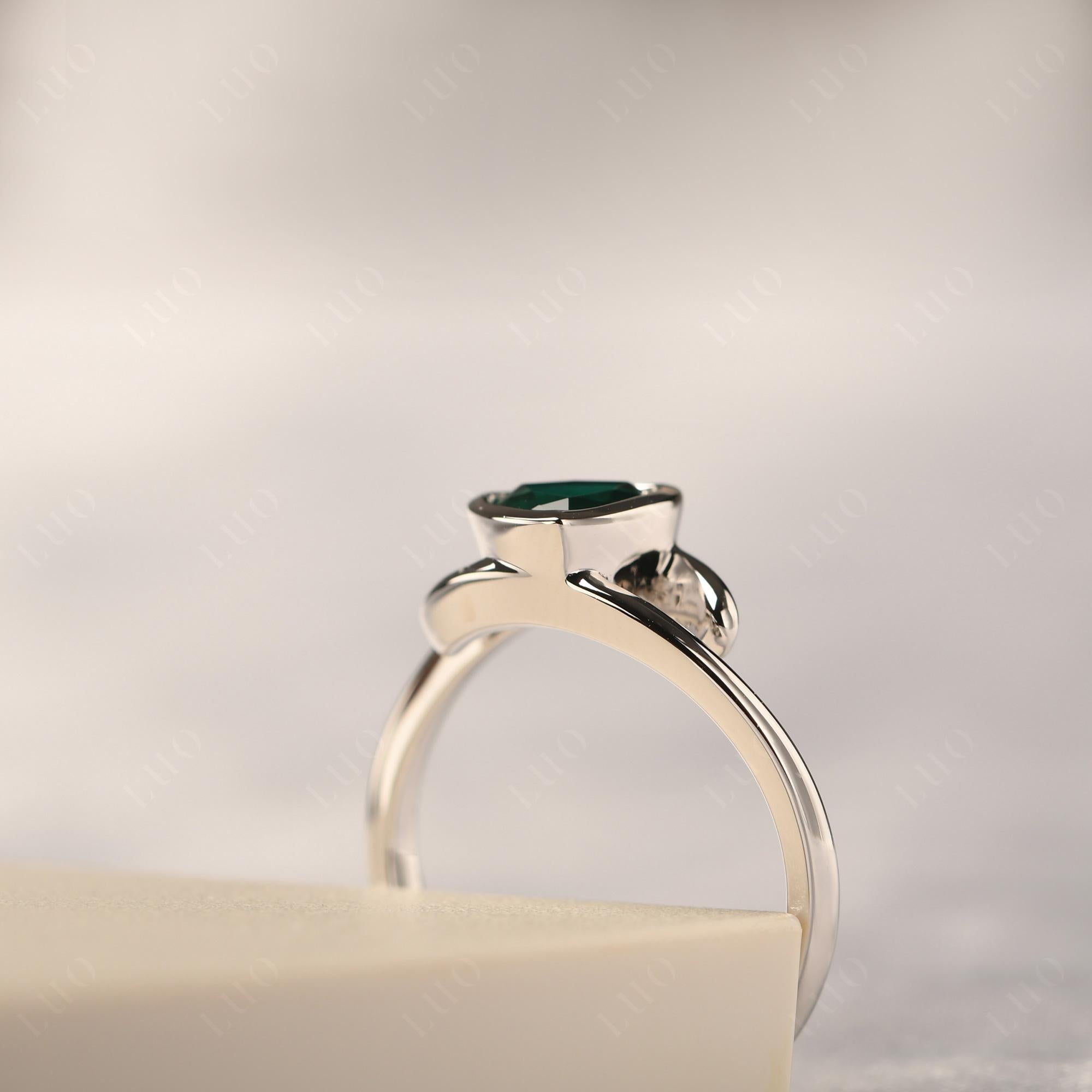 Lab Grown Emerald Bezel Set Bypass Solitaire Ring - LUO Jewelry