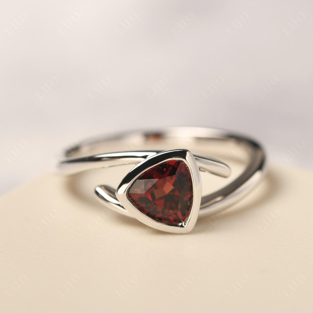 Garnet Bezel Set Trillion Solitaire Engagement Ring - LUO Jewelry