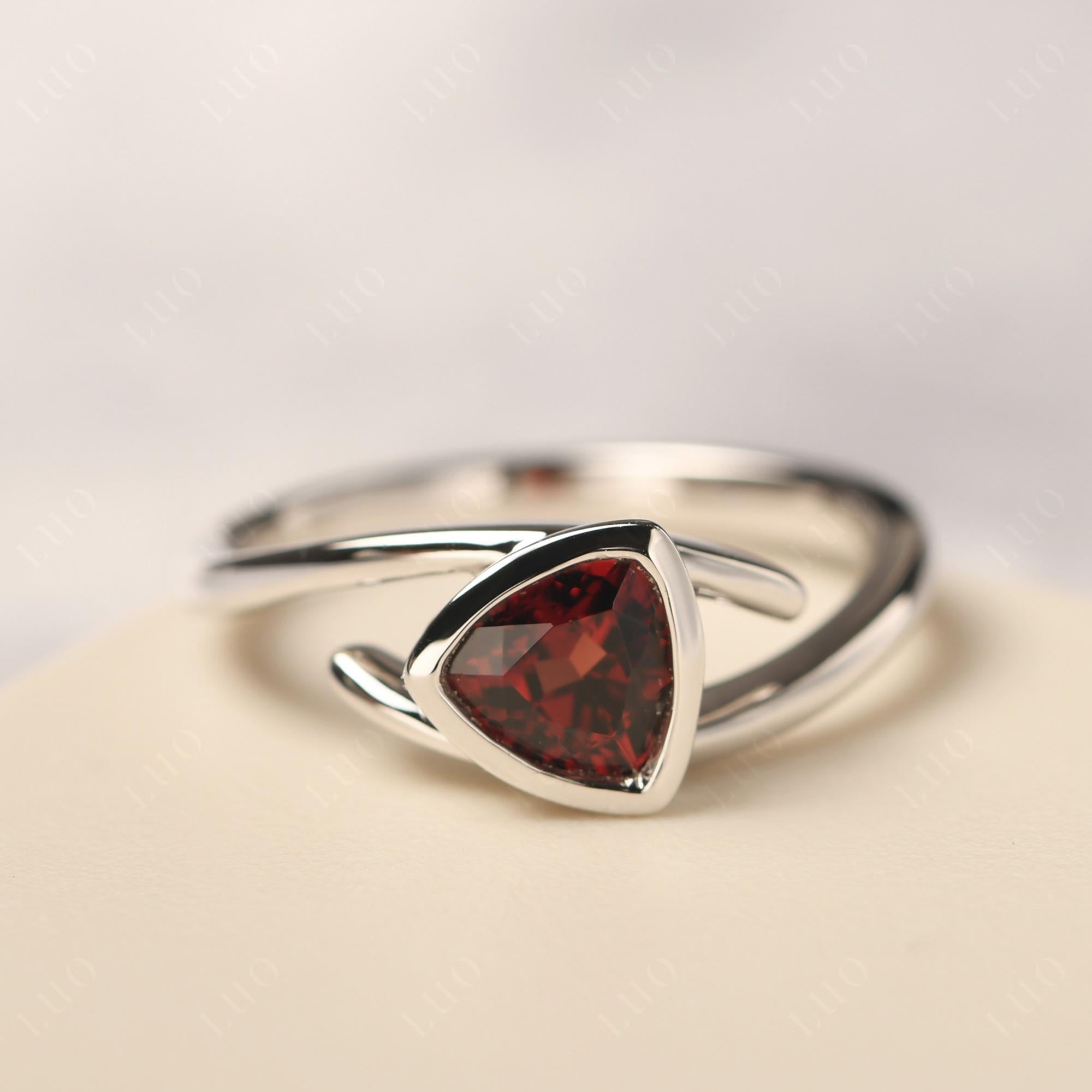 Garnet Bezel Set Bypass Solitaire Ring - LUO Jewelry