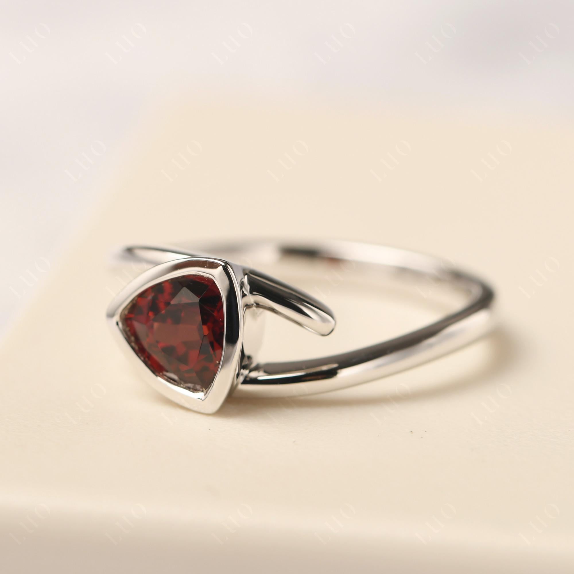Garnet Bezel Set Bypass Solitaire Ring - LUO Jewelry