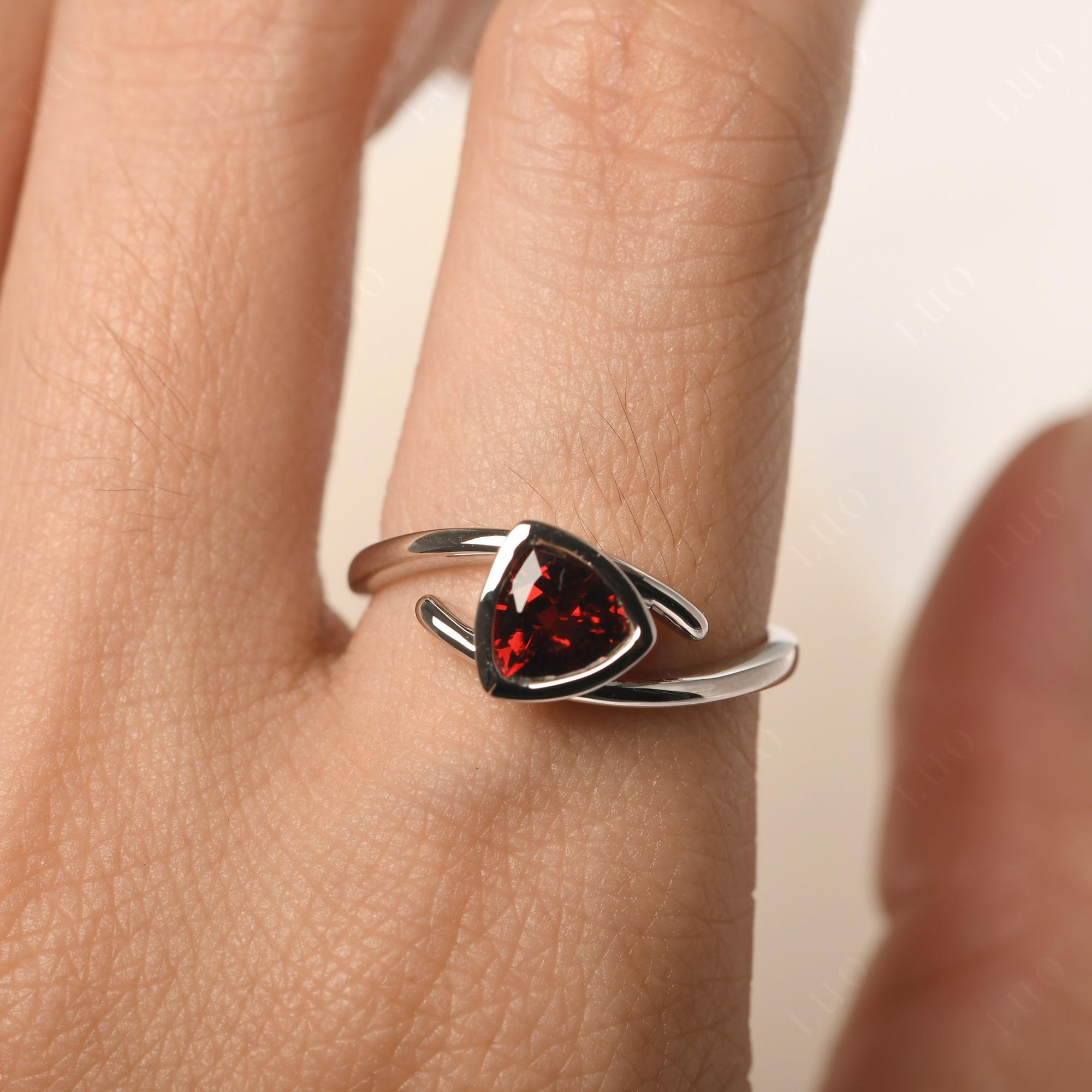 Garnet Bezel Set Bypass Solitaire Ring - LUO Jewelry