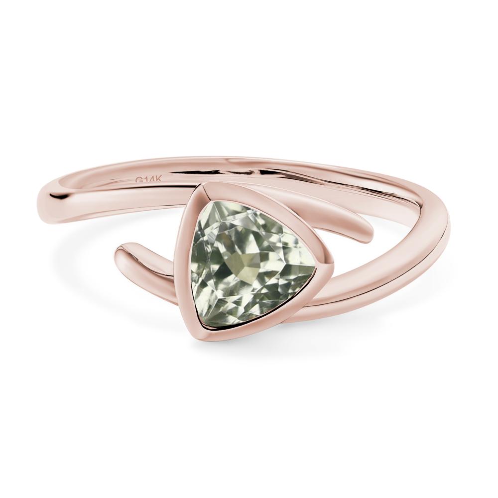 Green Amethyst Bezel Set Bypass Solitaire Ring - LUO Jewelry #metal_14k rose gold