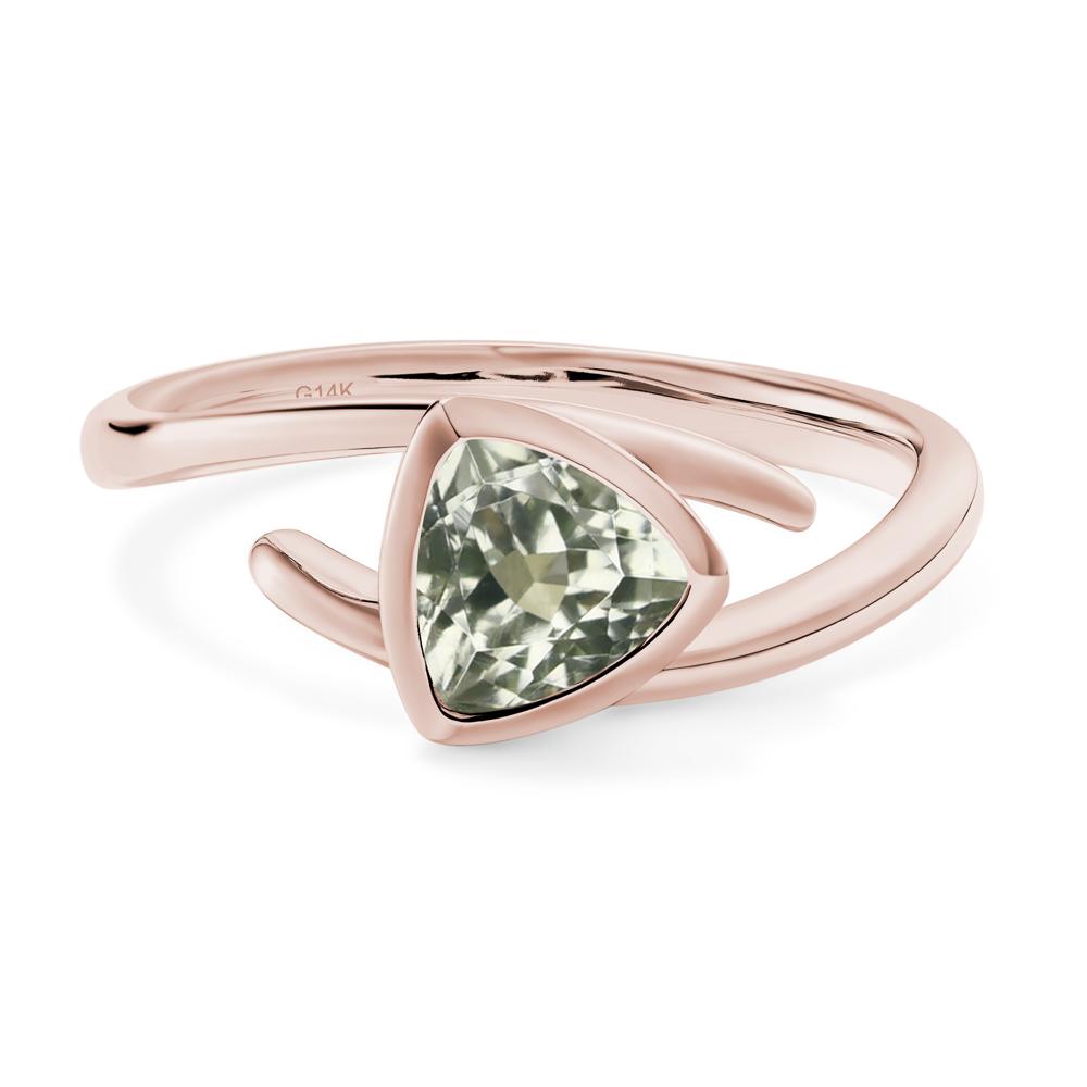 Green Amethyst Bezel Set Bypass Solitaire Ring - LUO Jewelry #metal_14k rose gold