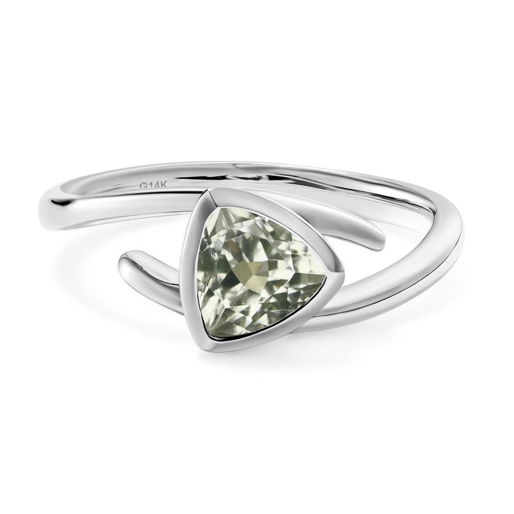 Green Amethyst Bezel Set Bypass Solitaire Ring - LUO Jewelry #metal_14k white gold