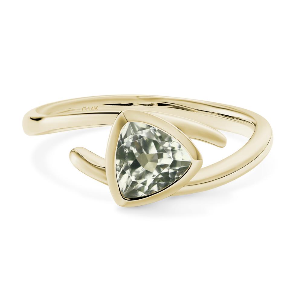 Green Amethyst Bezel Set Bypass Solitaire Ring - LUO Jewelry #metal_14k yellow gold