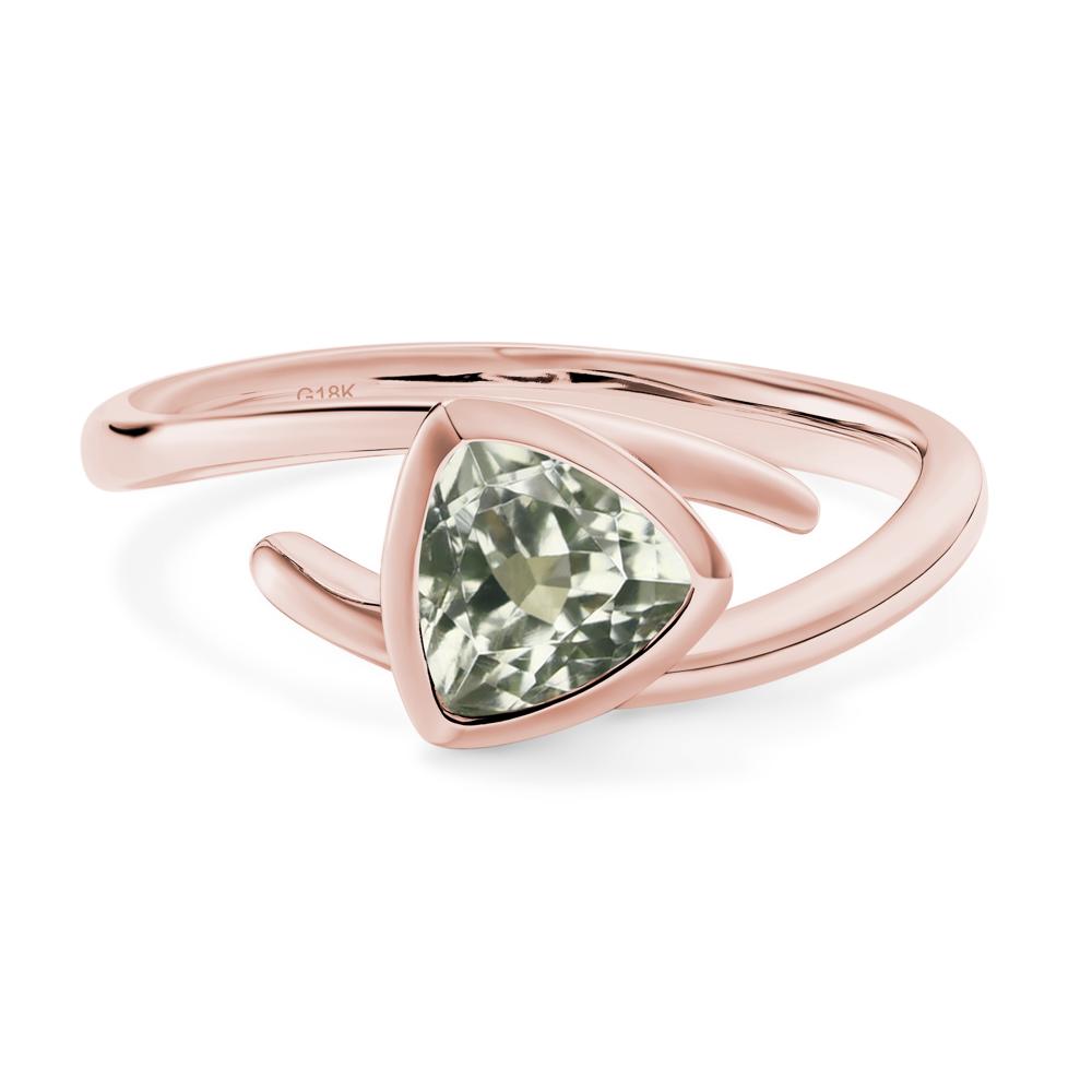 Green Amethyst Bezel Set Bypass Solitaire Ring - LUO Jewelry #metal_18k rose gold