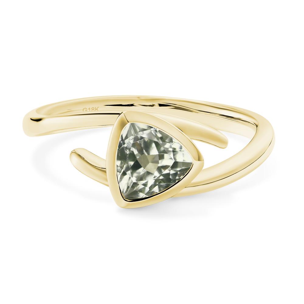 Green Amethyst Bezel Set Bypass Solitaire Ring - LUO Jewelry #metal_18k yellow gold