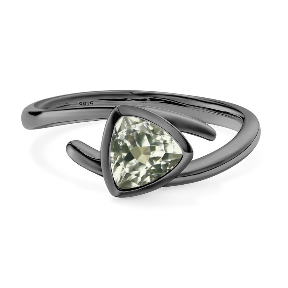 Green Amethyst Bezel Set Bypass Solitaire Ring - LUO Jewelry #metal_black finish sterling silver