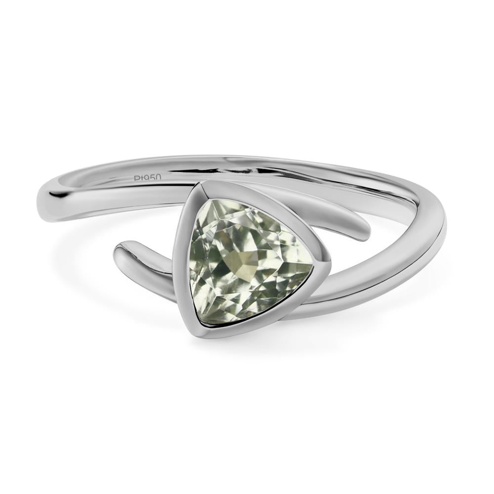 Green Amethyst Bezel Set Bypass Solitaire Ring - LUO Jewelry #metal_platinum