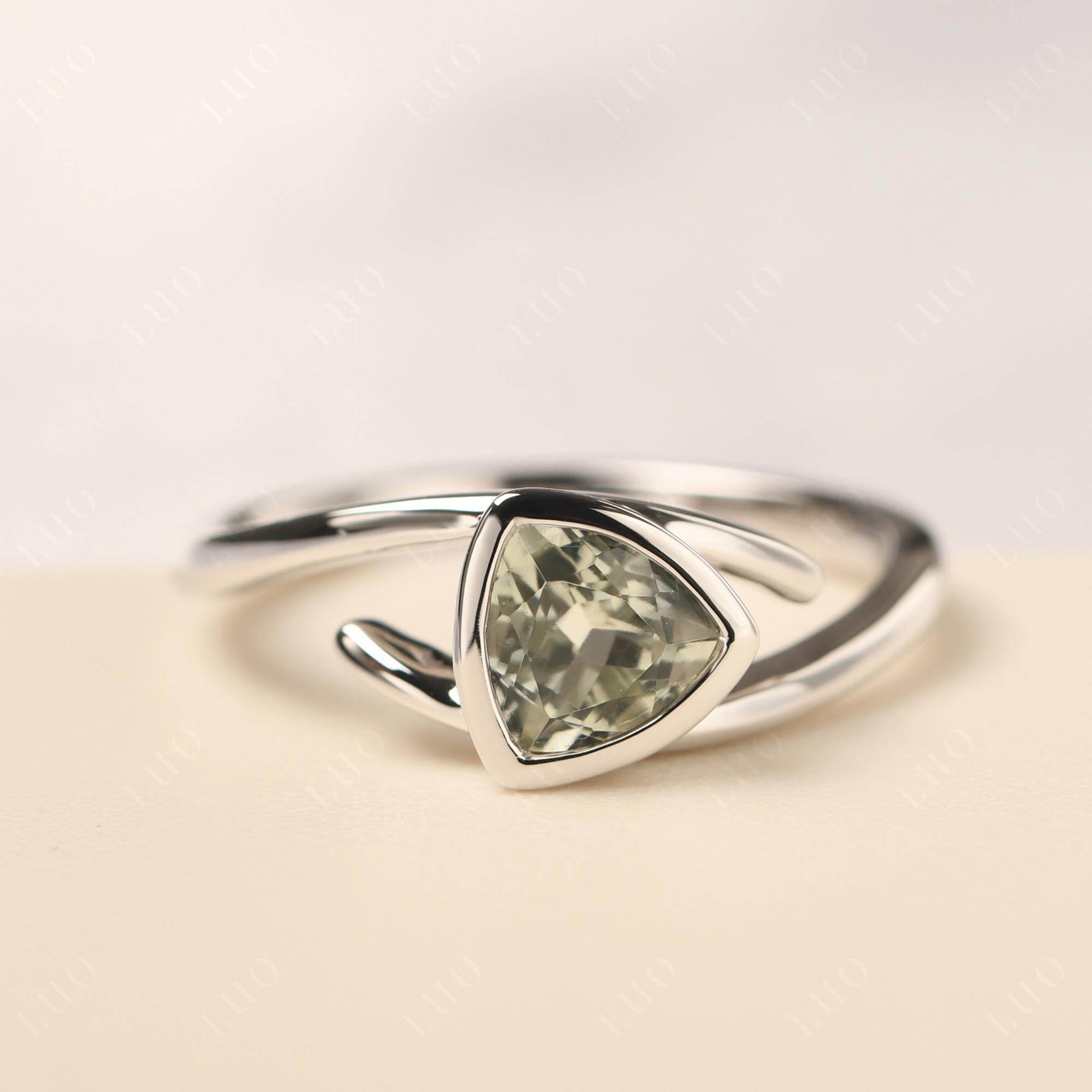 Green Amethyst Bezel Set Bypass Solitaire Ring - LUO Jewelry