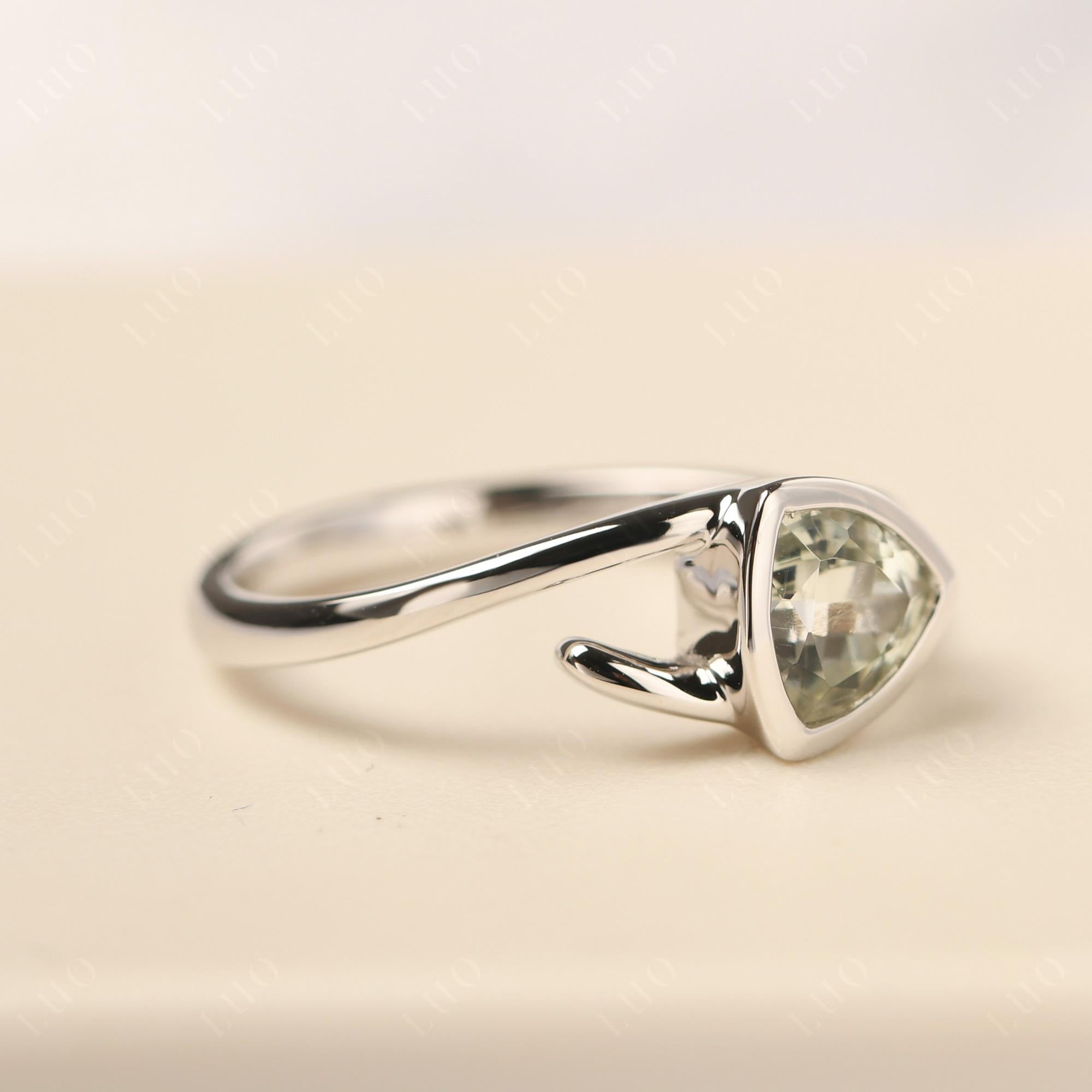 Green Amethyst Bezel Set Bypass Solitaire Ring - LUO Jewelry