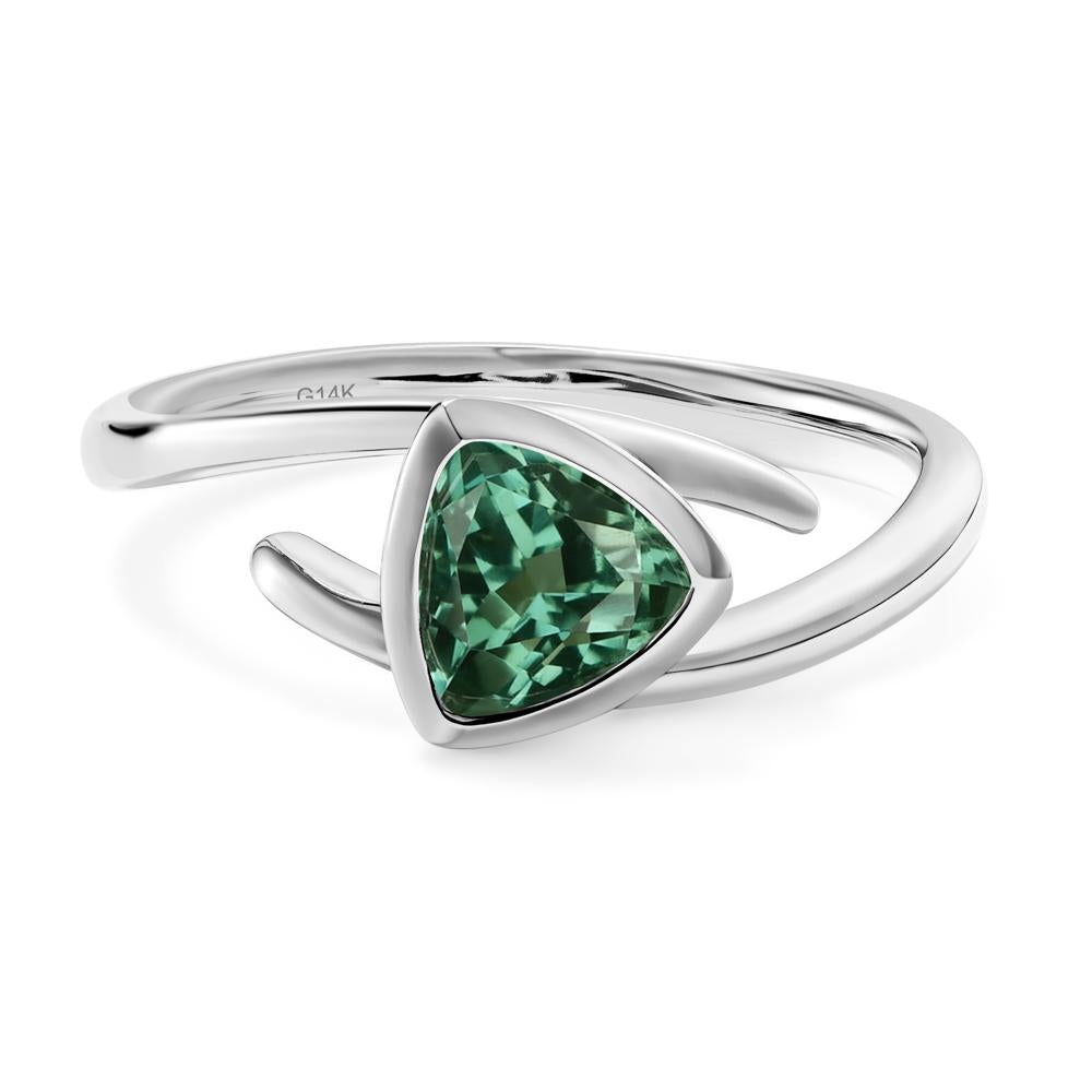 Lab Created Green Sapphire Bezel Set Bypass Solitaire Ring - LUO Jewelry #metal_14k white gold