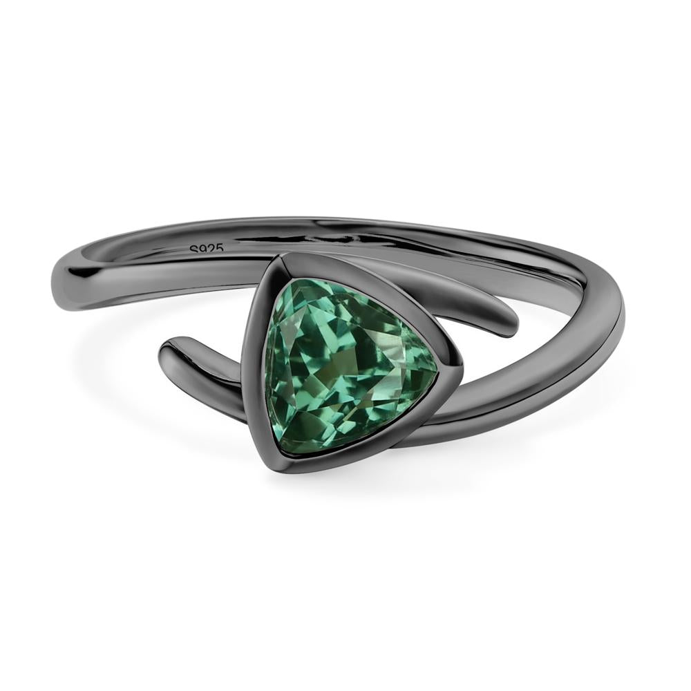 Lab Created Green Sapphire Bezel Set Bypass Solitaire Ring - LUO Jewelry #metal_black finish sterling silver