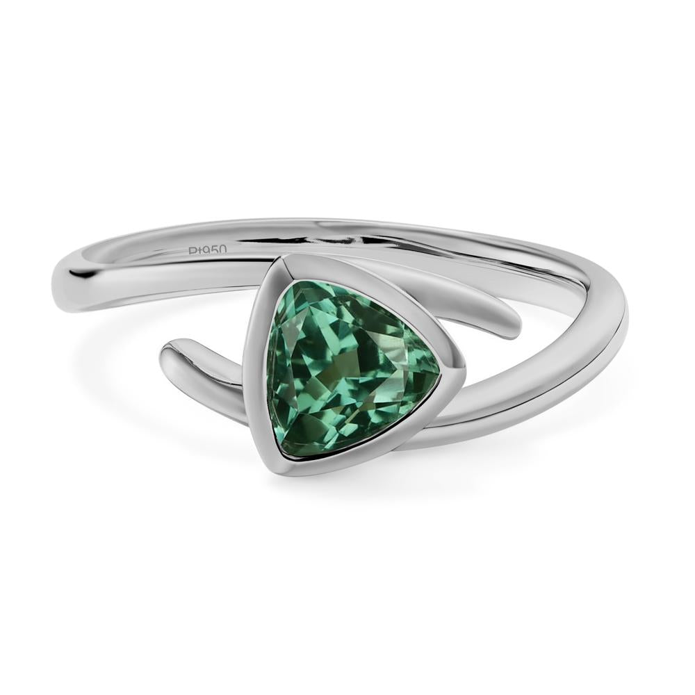 Lab Created Green Sapphire Bezel Set Bypass Solitaire Ring - LUO Jewelry #metal_platinum